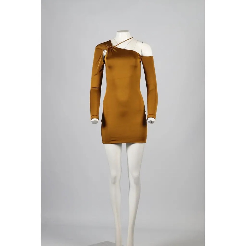 Cushnie et Ochs Sasha One Shoulder Mini Dress in Amber Gold